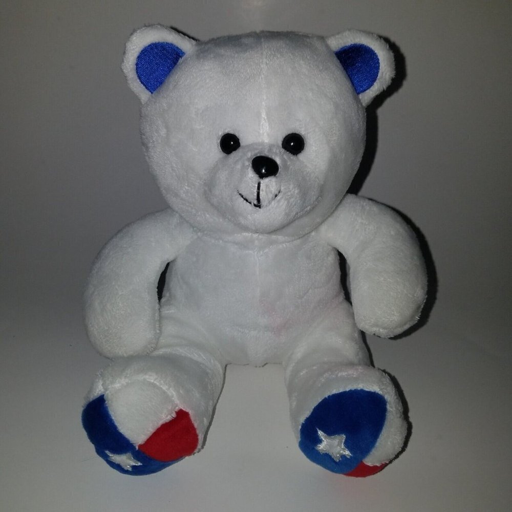 White Teddy Bear Plush Texas Flag Feet Red Blue 7" Stuffed Animal Toy Souvenir